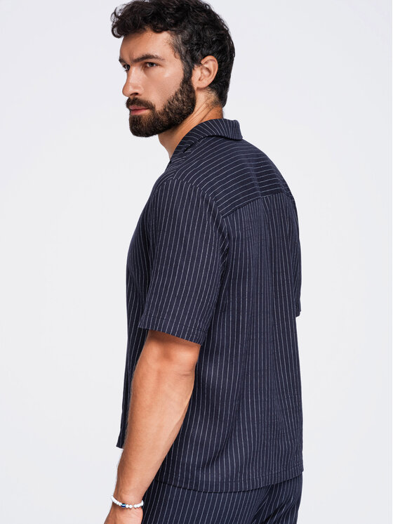Ombre Ombre Koszula OM-SHSS-0222 Granatowy Boxy Fit