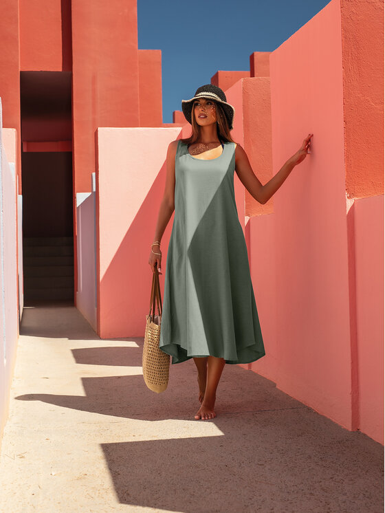 Feba Feba Sukienka letnia F253 Khaki Oversize
