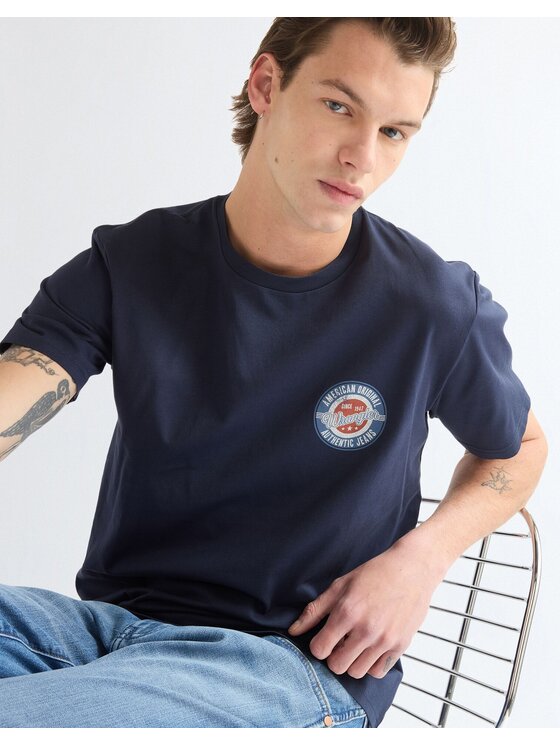 Wrangler Wrangler T-Shirt SMALL AMERICANA TEE Niebieski Regular Fit