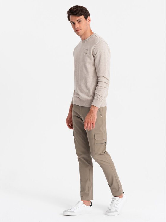 Ombre Ombre Spodnie dresowe OM-PACG-0204 Khaki Regular Fit