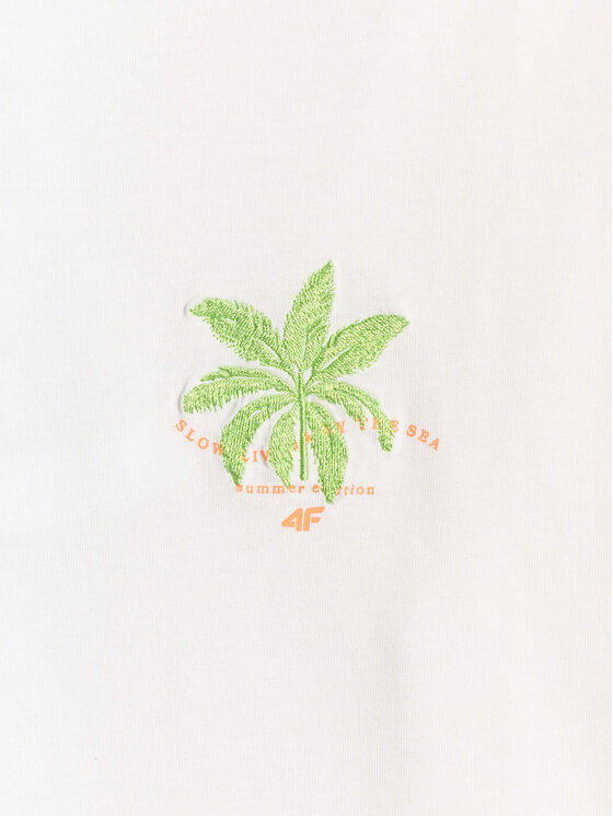4F 4F T-Shirt BEACHWEAR Biały Boxy Fit