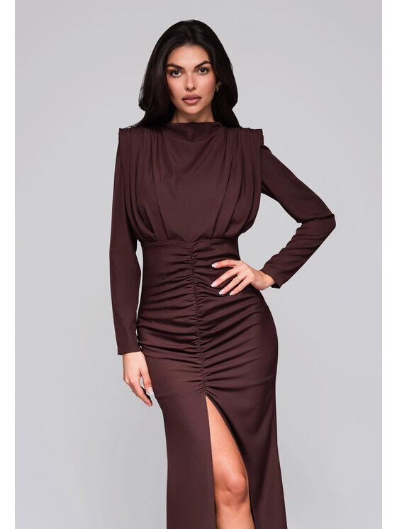 Ombre Ombre Sukienka wieczorowa LA-OM-DLR024 Brązowy Slim Fit
