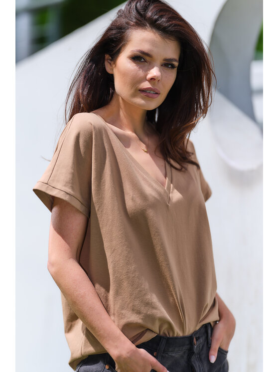 Infinite You Infinite You Bluzka M267 Beżowy Basic Fit