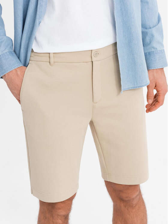 Ombre Ombre Szorty materiałowe OM-SRCS-0169 Beżowy Slim Fit