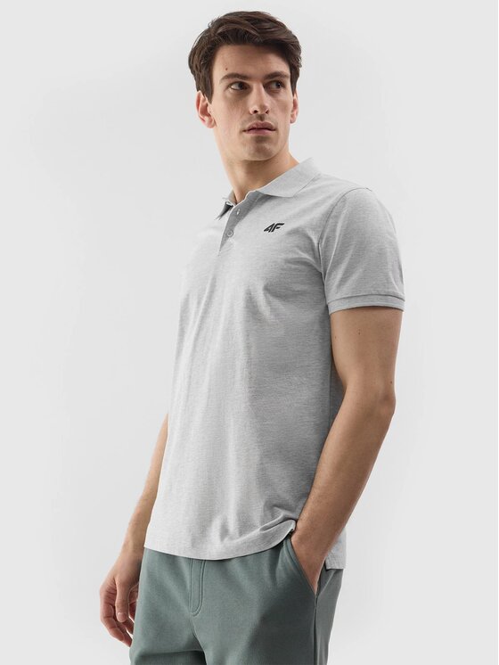 4F 4F Polo 4FWSS24 TPTSM129 27M CHŁODNY JASNY SZARY MELANŻ XL Grigio Regular Fit