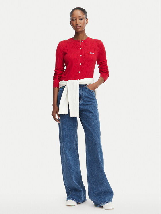 Tommy Jeans Tommy Jeans Кардиган Pointelle DW0DW22931 Червен Regular Fit