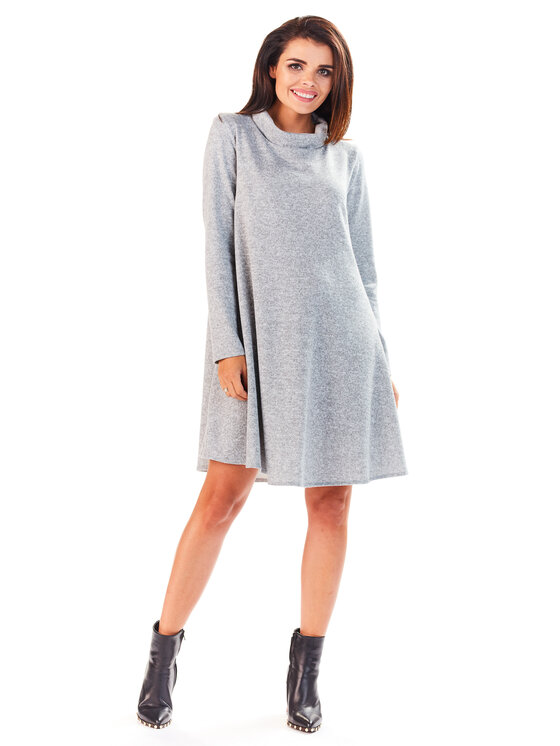 Awama Awama Sukienka dzianinowa A198 Szary Basic Fit