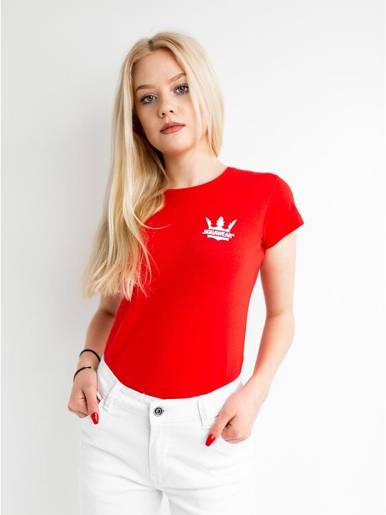 Jigga Wear Jigga Wear T-Shirt Damska Koszulka Z Krótkim Rękawem Czerwona / Biała Jigga Classic Logo M Czerwony Regular Fit