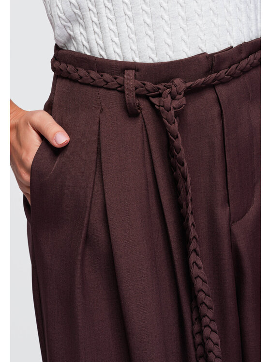 Ombre Ombre Spodnie materiałowe OW-PA-E0018 Brązowy Relaxed Fit