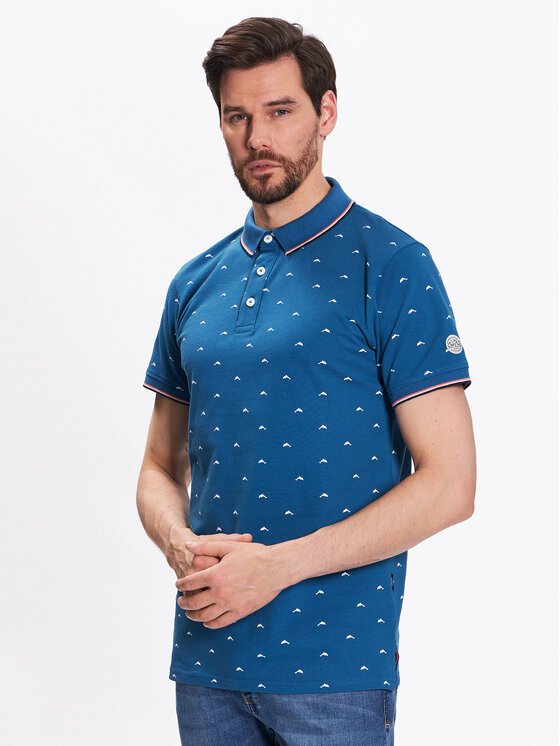 INDICODE INDICODE Тениска с яка и копчета Dolphin 40-948 Тъмносин Regular Fit