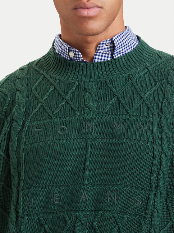 Tommy Jeans Tommy Jeans Пуловер Flag DM0DM23614 Тъмнозелен Relaxed Fit
