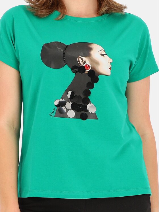 Perso Perso T-Shirt TCE246000F Zielony Regular Fit
