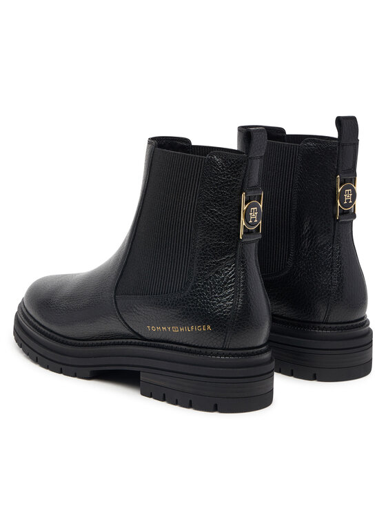 Tommy Hilfiger Tommy Hilfiger Klassische Stiefeletten Th Emboss Grain Leather Chelsea FW0FW09559 Schwarz