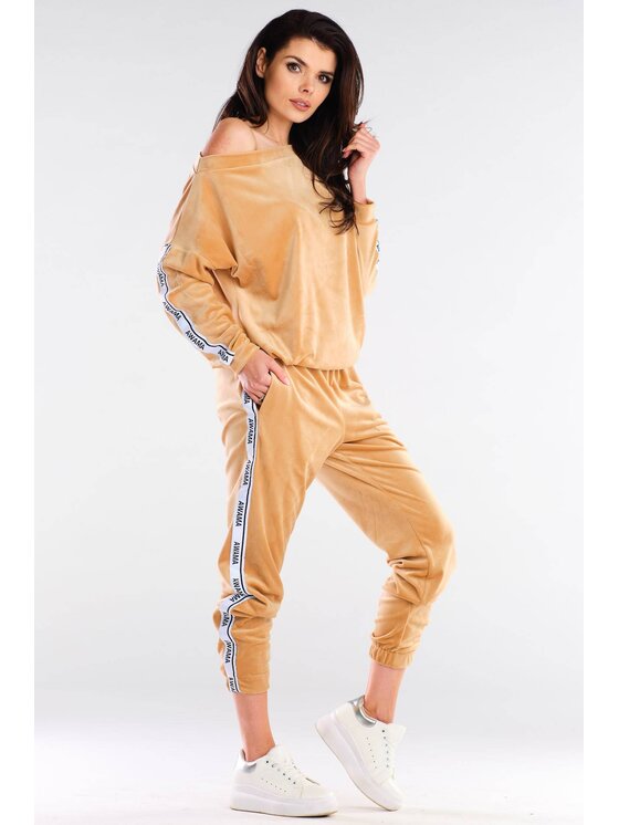 Awama Awama Bluza A408 Beżowy Basic Fit