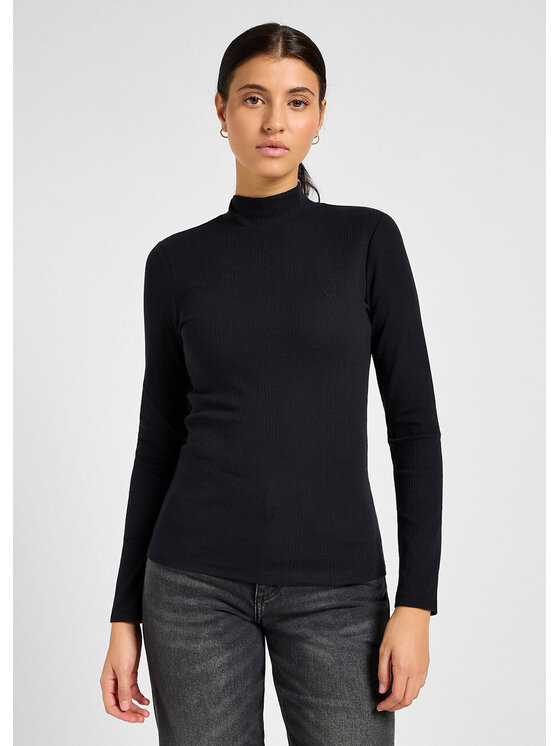 Lee Lee T-shirt RIBBED LS HIGH NECK Nero Slim Fit