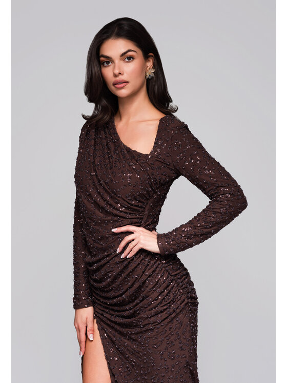 Ombre Ombre Sukienka wieczorowa LA-OM-DLR251 Brązowy Regular Fit