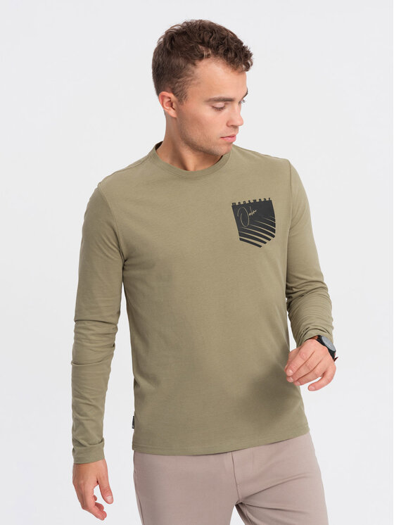 Ombre Ombre Longsleeve OM-LSPT-0118 Zielony Regular Fit