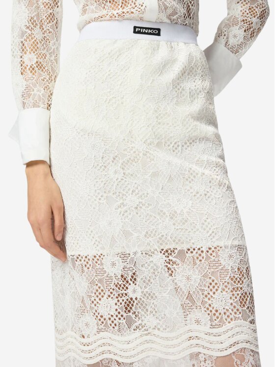 PINKO PINKO Spódnica midi HARMONIE GONNA PIZZO REBRODE Biały Slim Fit