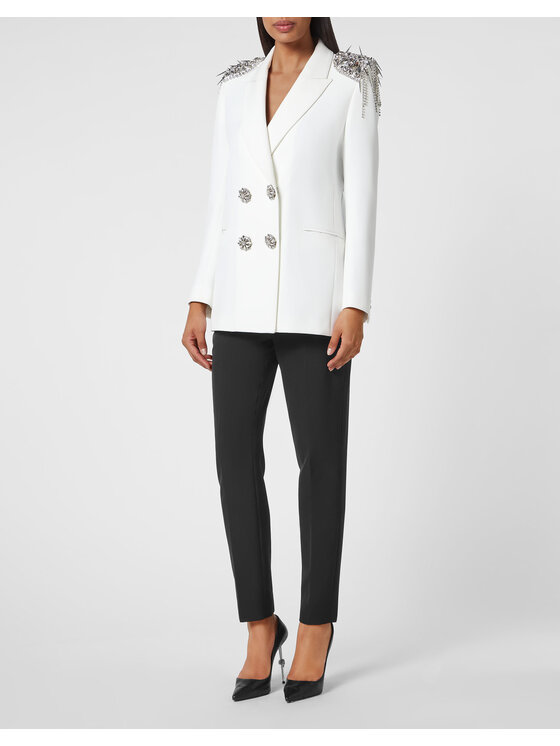 PHILIPP PLEIN PHILIPP PLEIN Marynarka 3103 Biały Loose Fit