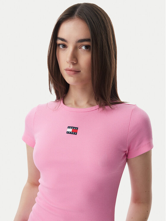 Tommy Jeans Tommy Jeans T-krekls Badge DW0DW17881 Gaiši rozā Slim Fit