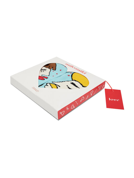 Zooksy Zooksy Zestaw 2 par wysokich skarpet unisex Miłośniki Box Miłośnica Brąz + Miłośnik Blond Błękitny