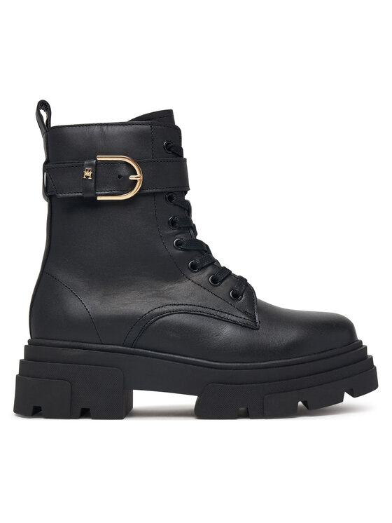 Tommy Hilfiger Tommy Hilfiger Trapery Leather Th Buckled Lace-Up Boot FW0FW09550 Czarny
