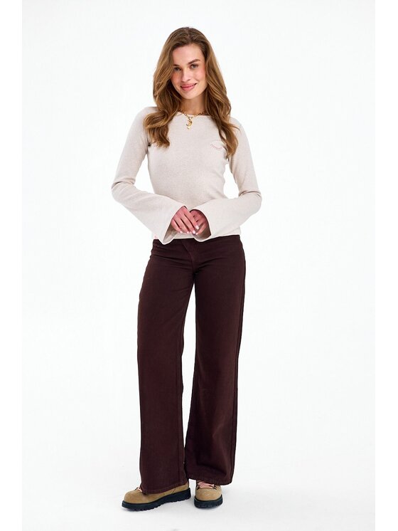 NAOKO NAOKO Longsleeve Blank Space Beżowy Regular Fit