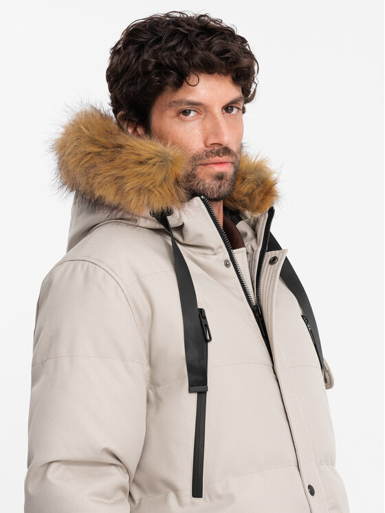 Ombre Ombre Parka OM-JALJ-0182 Beżowy Regular Fit