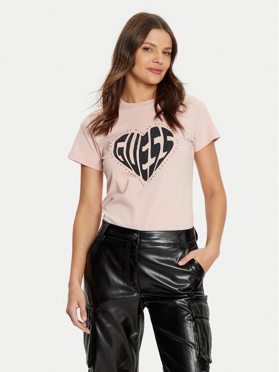 Guess Guess T-Shirt V5RI08 J1314 Różowy Slim Fit
