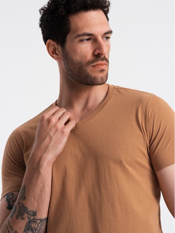 Ombre Ombre T-Shirt OM-TSBS-0145 Brązowy Regular Fit