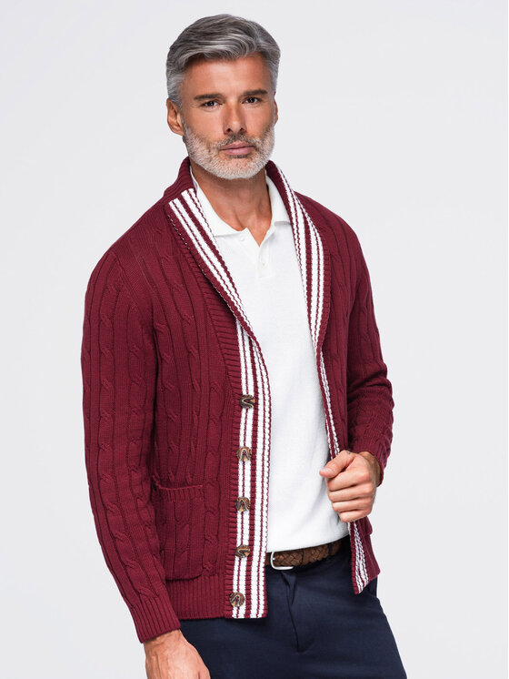 Ombre Ombre Kardigan OM-SWCD-0196 Bordowy Regular Fit