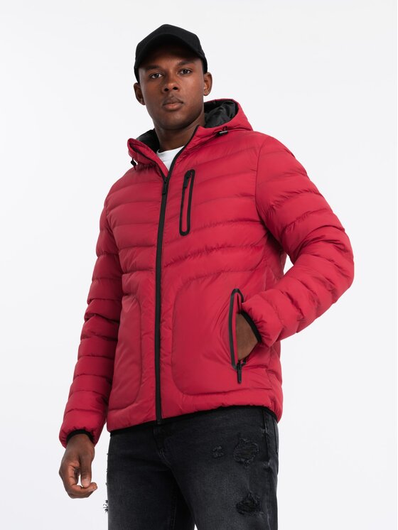 Ombre Ombre Kurtka puchowa OM-JALP-0179 Czerwony Regular Fit