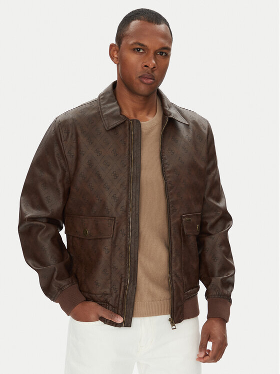 Guess Bunda z imitácie kože M5YL01 WGUC0 Hnedá Regular Fit
