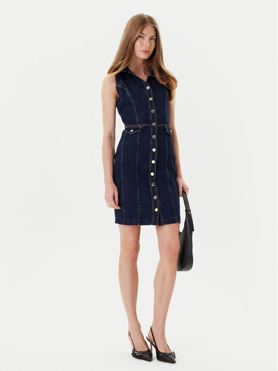 Guess Guess Džinsinė suknelė W5YK24 D5PW1 Tamsiai mėlyna Regular Fit