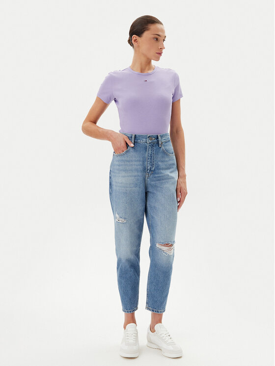 Tommy Jeans Tommy Jeans Tričko Essential DW0DW17383 Fialová Slim Fit