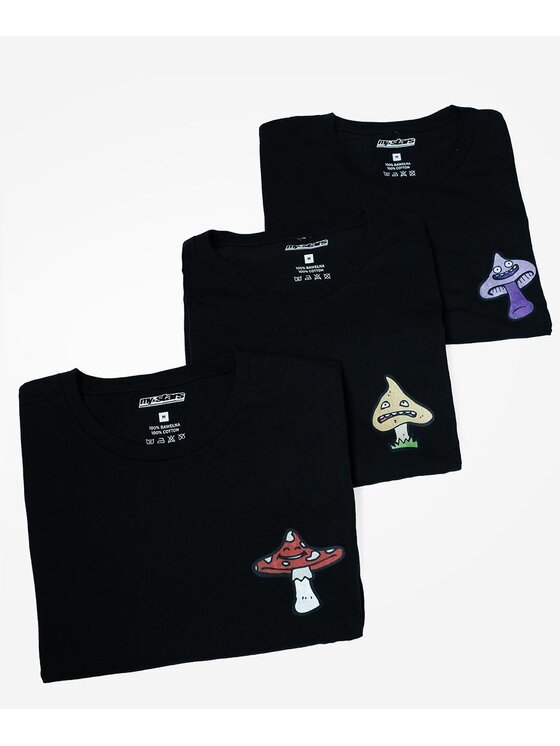 MyStars MyStars Komplet t-shirtów Zestaw 3 T-Shirtów Męskich Czarnych MyStars 3 Pack Mushrooms XL Czarny Regular Fit