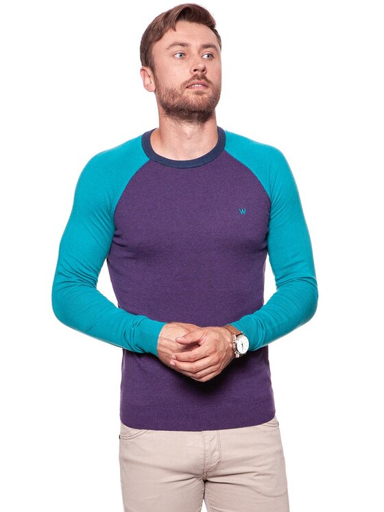 Wrangler Wrangler Sweter RAGLAN KNIT Niebieski Regular Fit