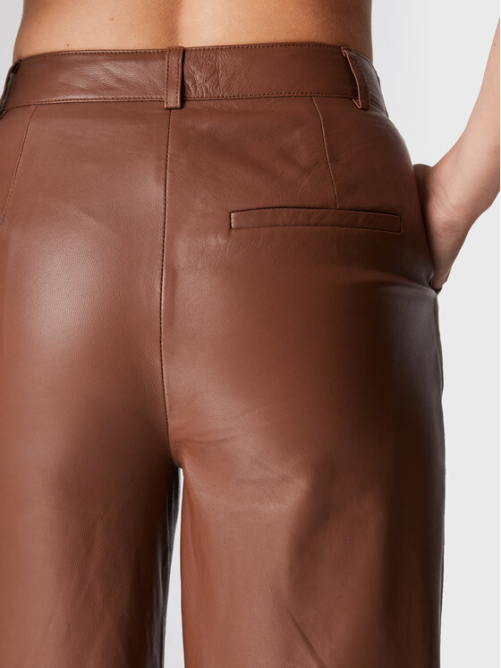 Gestuz Gestuz Spodnie skórzane Agatagz 10905887 Brązowy Regular Fit