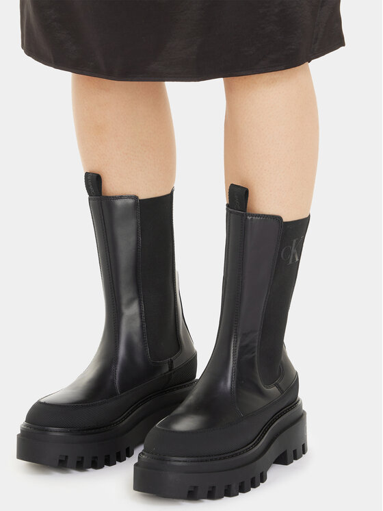 Calvin Klein Jeans Calvin Klein Jeans Členková obuv s elastickým prvkom Flatform Chelsea Boot Lth Wn YW0YW01111 Čierna