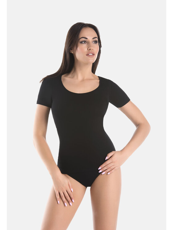 Teyli Teyli T-Shirt damski bawełniany Solky Czarny Standard Fit