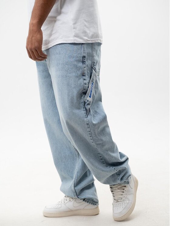 Jigga Wear Jigga Wear Jeansy Spodnie Jeansowe Super Baggy Cargo Męskie Sprane Jasne Niebieskie Jigga Wear Crown 2XL Niebieski Baggy Fit