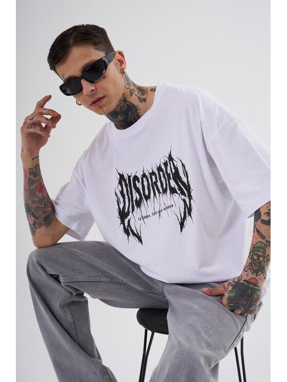 MyStars MyStars T-Shirt Koszulka Z Krótkim Rękawem Oversize Męska Biała Machinist Disorder XL Biały Oversize