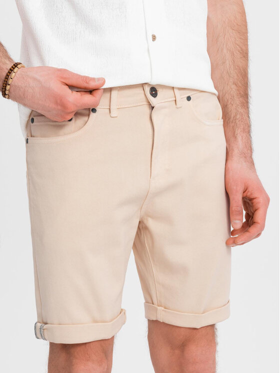 Ombre Ombre Szorty jeansowe OM-SRDS-0162 Beżowy Regular Fit