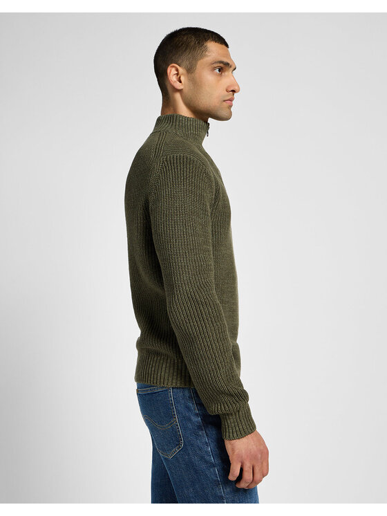 Lee Lee Sweter HALF ZIP KNIT Zielony Regular Fit
