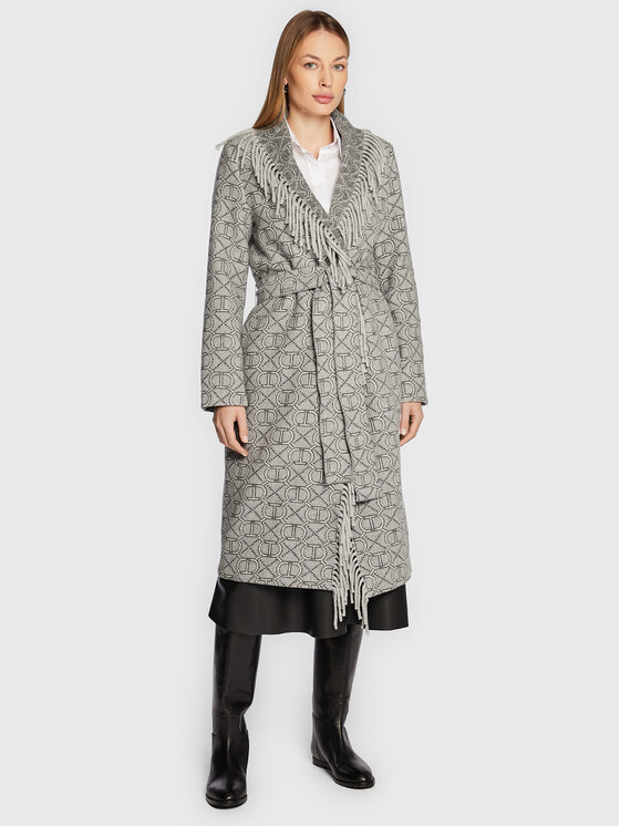TWINSET Vlnený kabát 222TT2290 Sivá Regular Fit