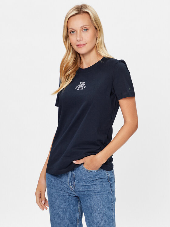 Tommy Hilfiger T Shirt Varsity WW0WW38874 Dunkelblau Regular Fit Modivo