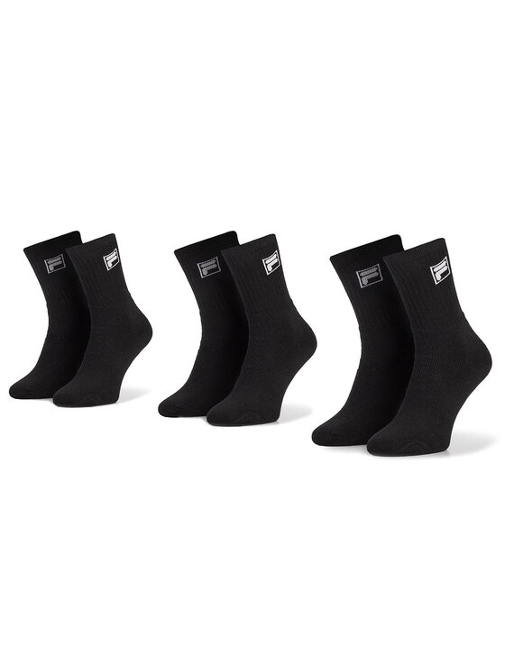 Fila Fila Set de 3 perechi de șosete medii unisex Calza Tennis Socks F9000 Negru