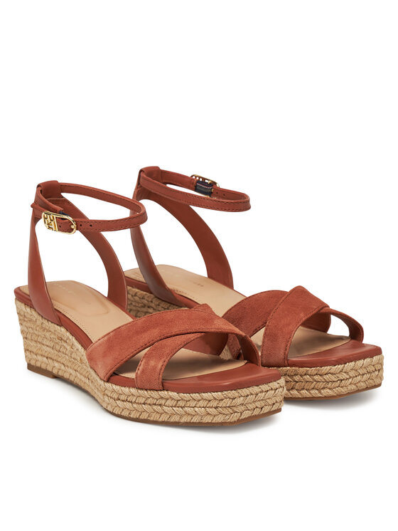 Tommy Hilfiger Tommy Hilfiger Espadrile Leather & Suede Mid Wedge Espad FW0FW08804 Rjava