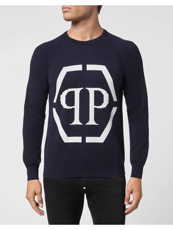 PHILIPP PLEIN PHILIPP PLEIN Sweter 8079 Granatowy Regular Fit