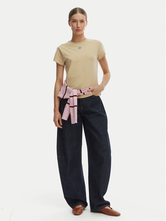 Tommy Hilfiger Tommy Hilfiger Majica WW0WW48710 Bež Slim Fit